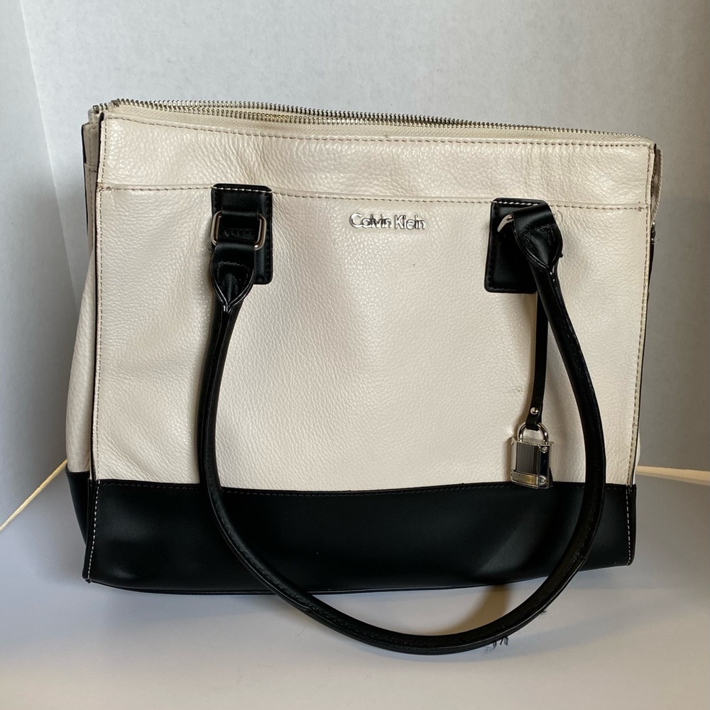 Calvin Klein tote handbag cream with black trim